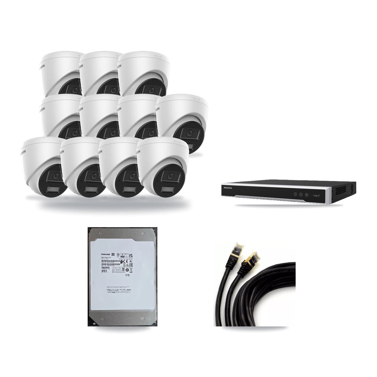 Hikvision 16-Channel 4MP CCTV Kit — 11 DS-2CD1343G2 Turret Cameras + 14TB Recording (DS-7616NI-M2 Recorder) - Image 1
