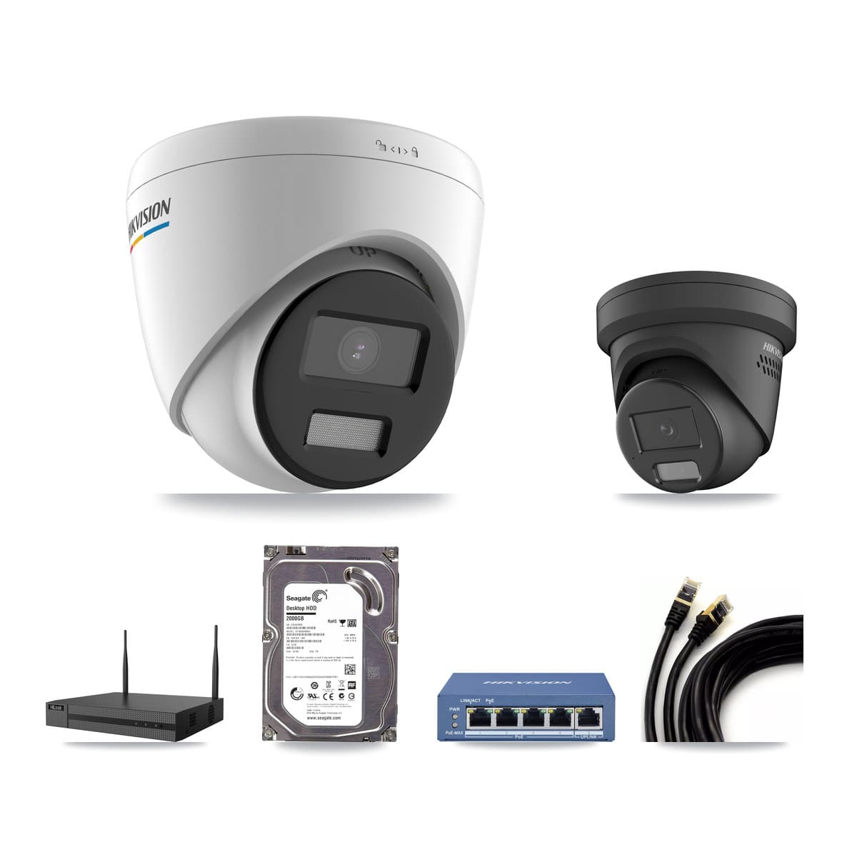 Hikvision & HiLook 4-Channel 2MP – 4MP CCTV Kit — 1 2MP + 1 Black 4MP Turret Cameras + 2TB Recording