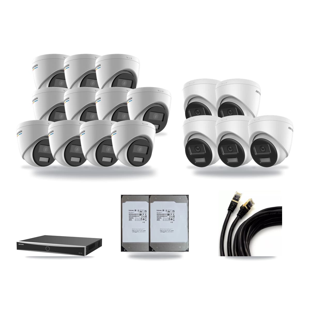 Hikvision 16-Channel 2MP – 4K CCTV Kit — 11 2MP + 5 4K Turret Cameras + 2× 14TB Recording (DS-7616NXI Recorder) - Image 1