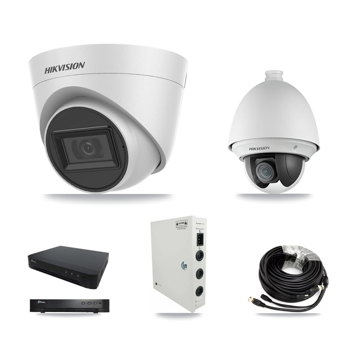 Hikvision & Prolux 16-Channel 2MP – 5MP CCTV Kit — 2 2MP PTZ + 5 White 5MP Turret Cameras + 8TB Recording