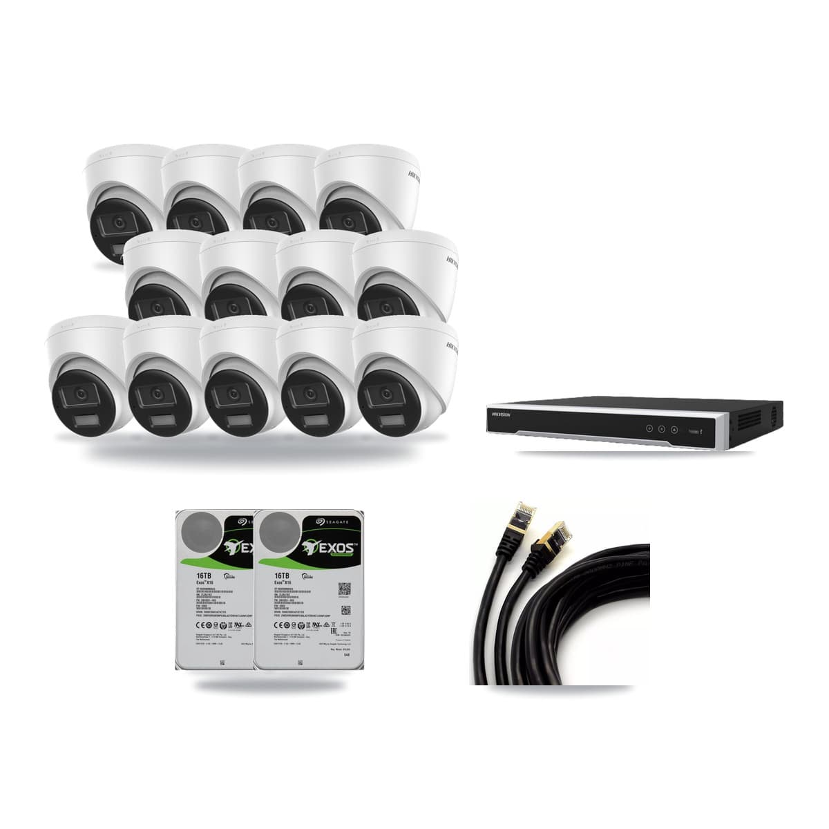 Hikvision 16-Channel 4K CCTV Kit — 13 DS-2CD1383G2-LIU Turret Cameras + 2× 16TB Recording (DS-7616NI-M2/16P Recorder) - Image 1