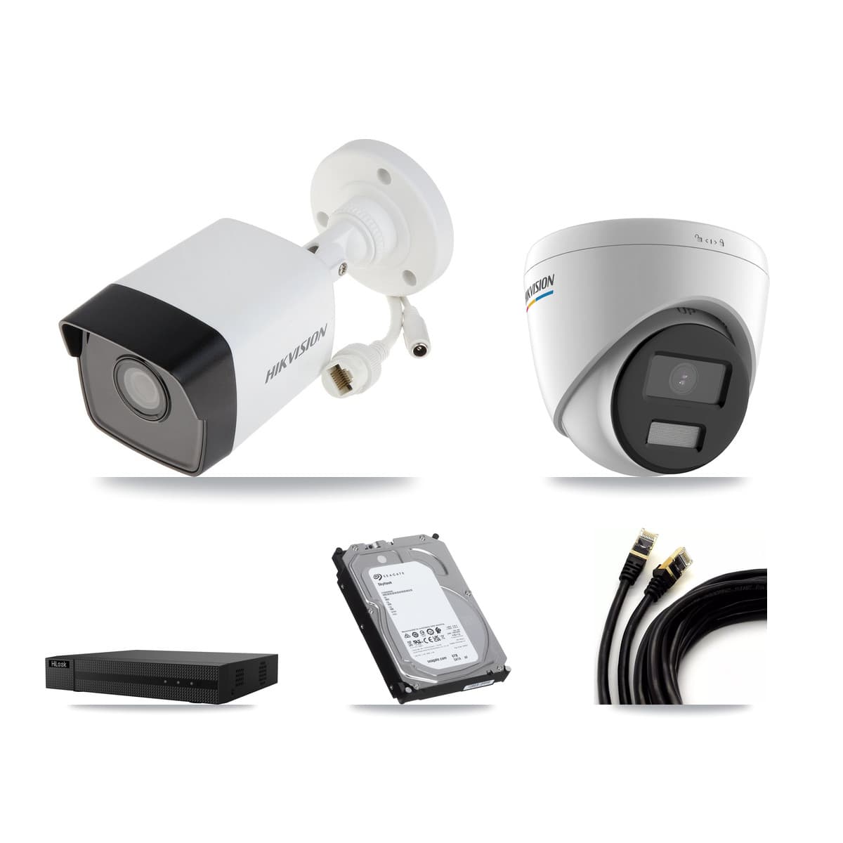 Hikvision & HiLook 8-Channel 2MP – 5MP CCTV Kit — 3 5MP Bullet + 3 2MP Turret Cameras + 6TB Recording (NVR-108MH-D Recorder)