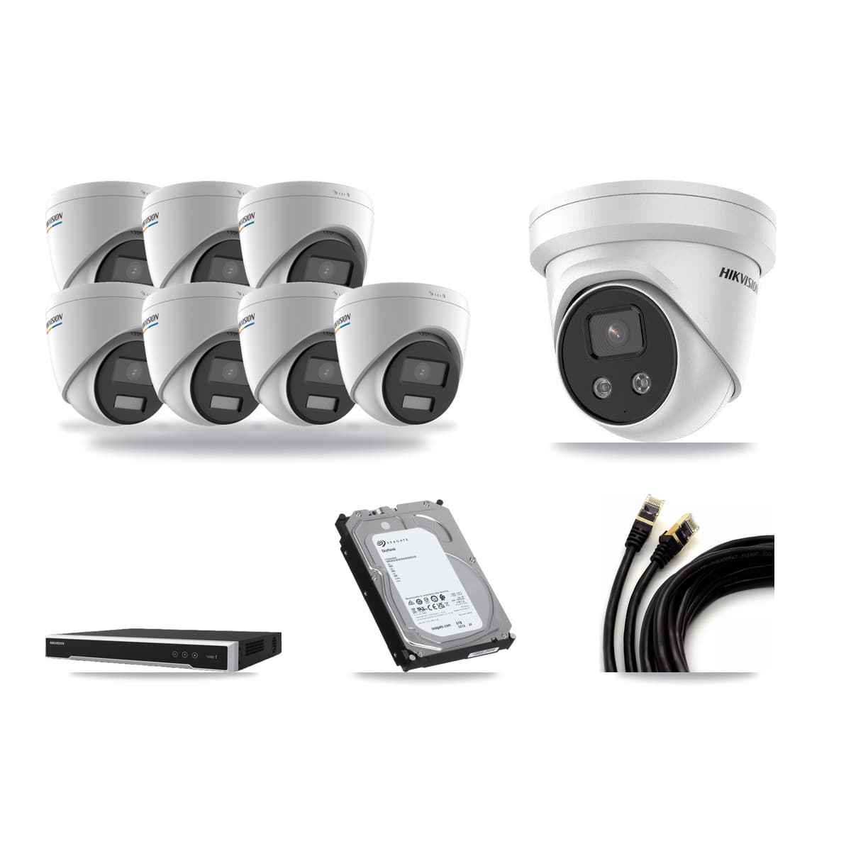 Hikvision 16-Channel 2MP – 5MP CCTV Kit — 7 2MP + 1 5MP Turret Cameras + 6TB Recording (DS-7616NI-M2 Recorder) - Image 1
