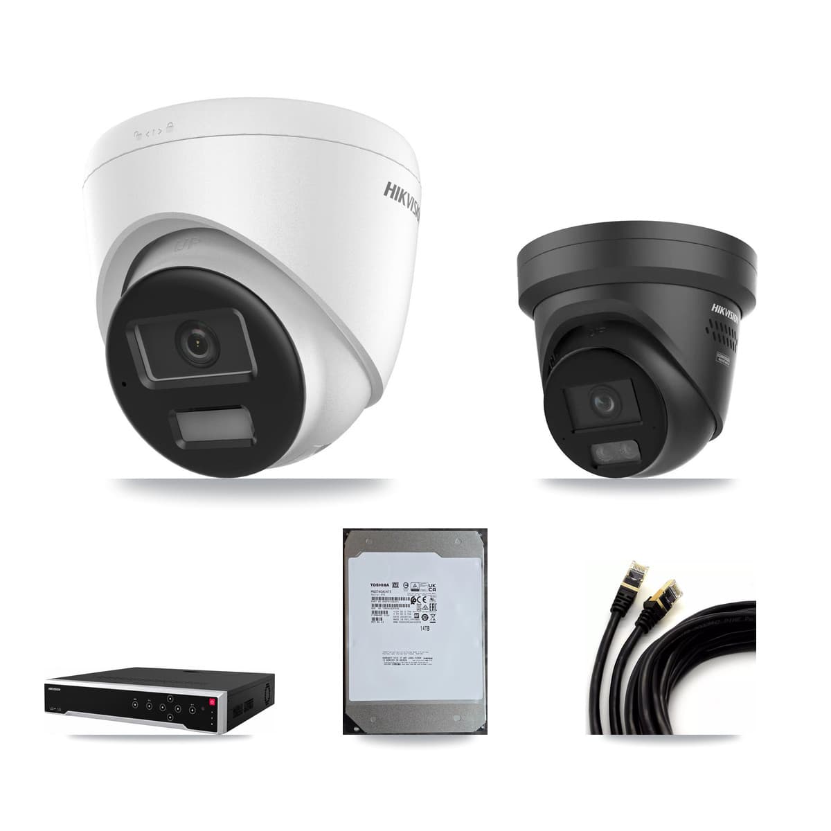 Hikvision 32-Channel 4K CCTV Kit — 3 DS-2CD1383G2 + 3 DS-2CD2387G3 Turret Cameras + 14TB Recording