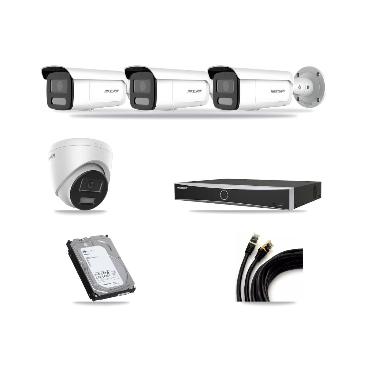 Hikvision 4-Channel 4MP CCTV Kit — 1 DS-2CD1343G2 Turret + 3 DS-2CD2T47G2H Bullet Cameras + 6TB Recording - Image 1