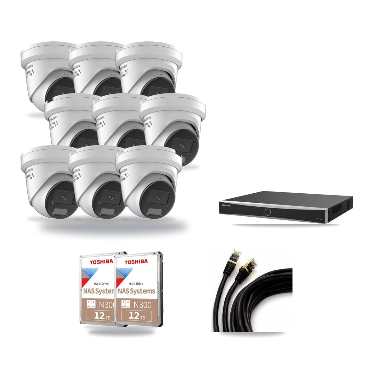 Hikvision 16-Channel 4K CCTV Kit — 9 DS-2CD2387G2H Turret Cameras + 2× 12TB Recording (DS-7616NXI Recorder) - Image 1