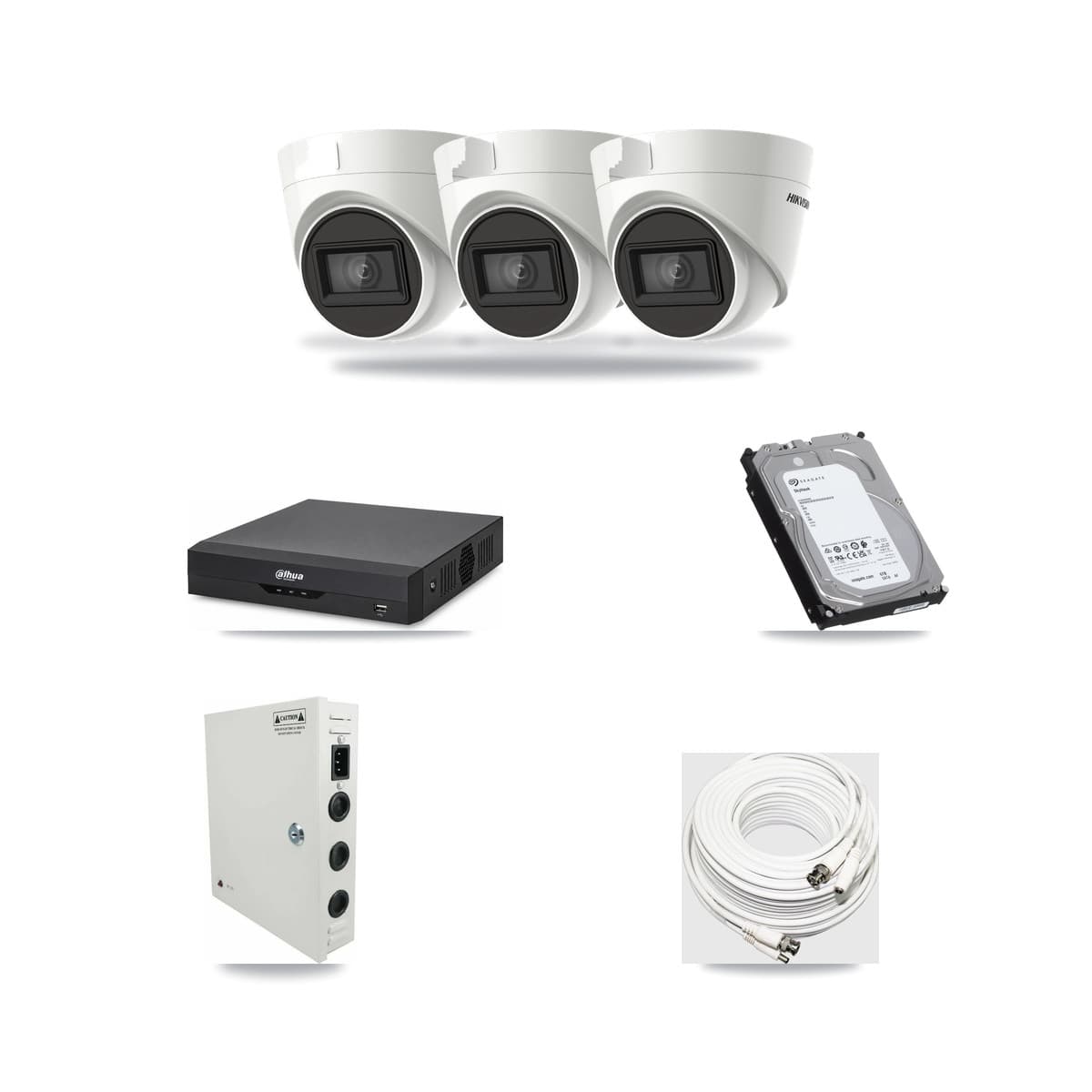 Hikvision & Dahua 4-Channel 4K CCTV Kit — 3 DS-2CE78U1T Turret Cameras + 6TB Recording - Image 1
