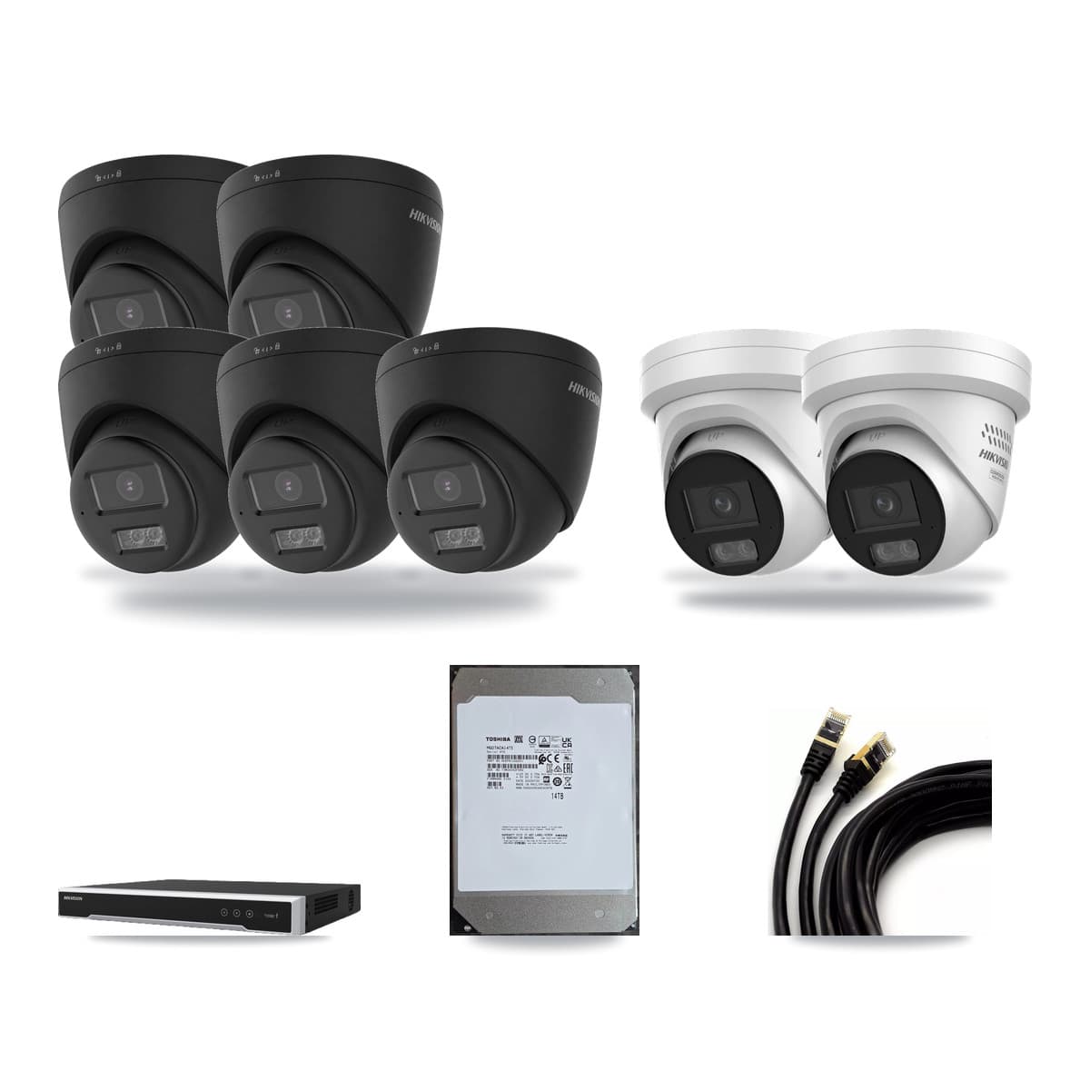 Hikvision 8-Channel 4MP – 4K CCTV Kit — 5 Black 4K + 2 4MP Turret Cameras + 14TB Recording - Image 1