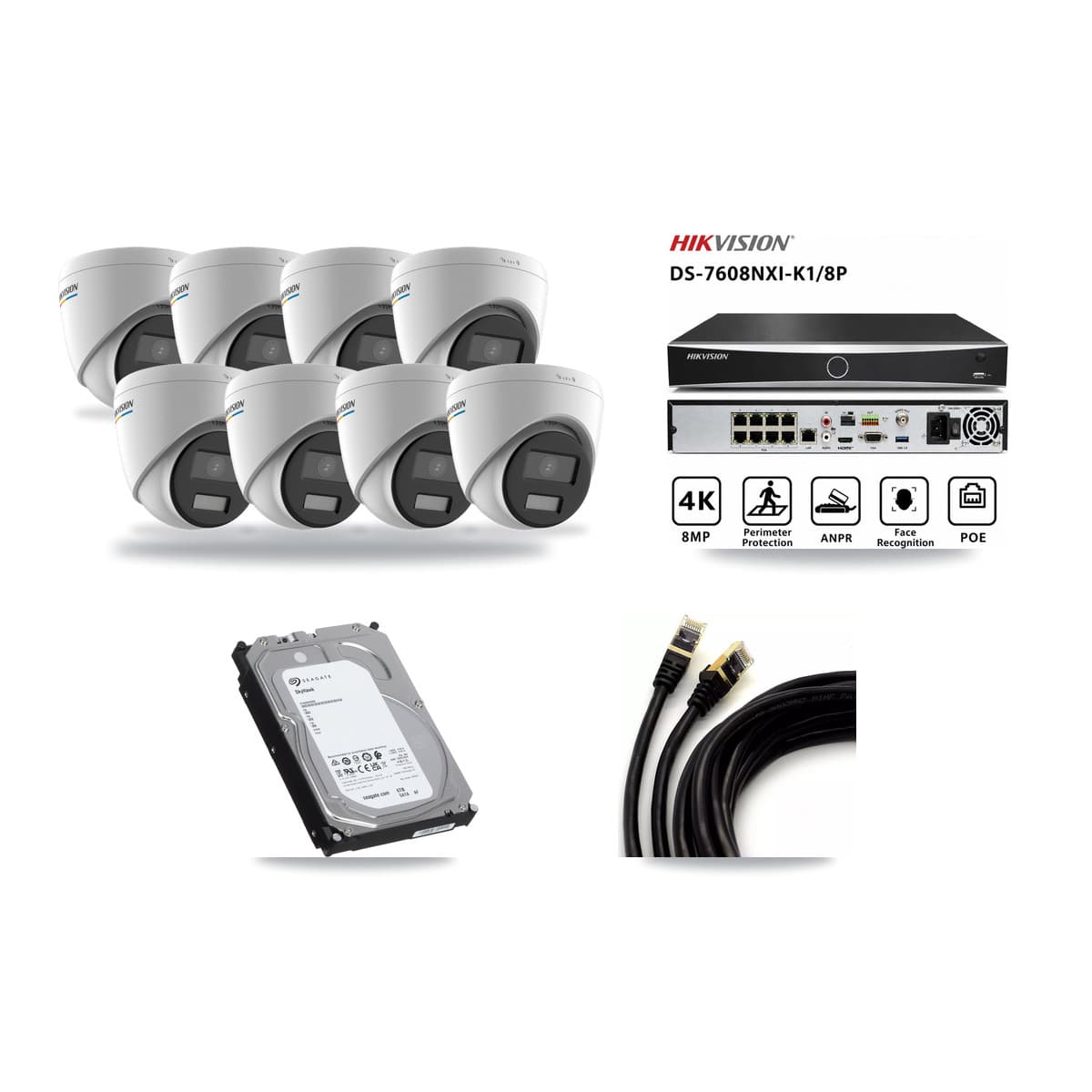 Hikvision 8-channel CCTV kit: 8 cameras (8× 2MP Turret), 6TB hard drive