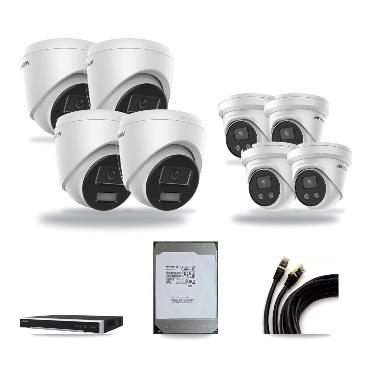 Hikvision 16-Channel 4MP – 5MP CCTV Kit — 4 4MP + 4 5MP Turret Cameras + 14TB Recording (DS-7616NI-M2 Recorder) - Image 1