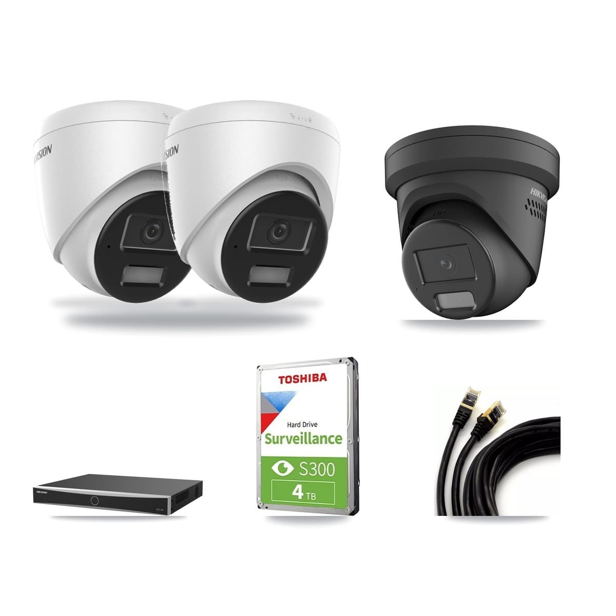 Hikvision 16-Channel 4MP CCTV Kit — 2 DS-2CD1343G2 + 1 Black DS-2CD2347G2 Turret Cameras + 4TB Recording (DS-7616NXI Recorder) - Image 1