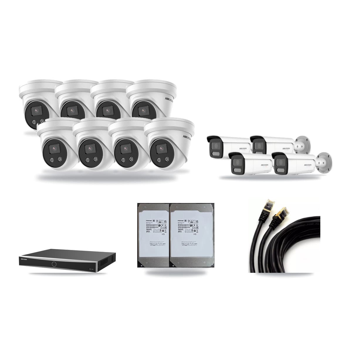 Hikvision 16-Channel 5MP – 4K CCTV Kit — 4 4K Bullet + 8 5MP Turret Cameras + 2× 14TB Recording - Image 1