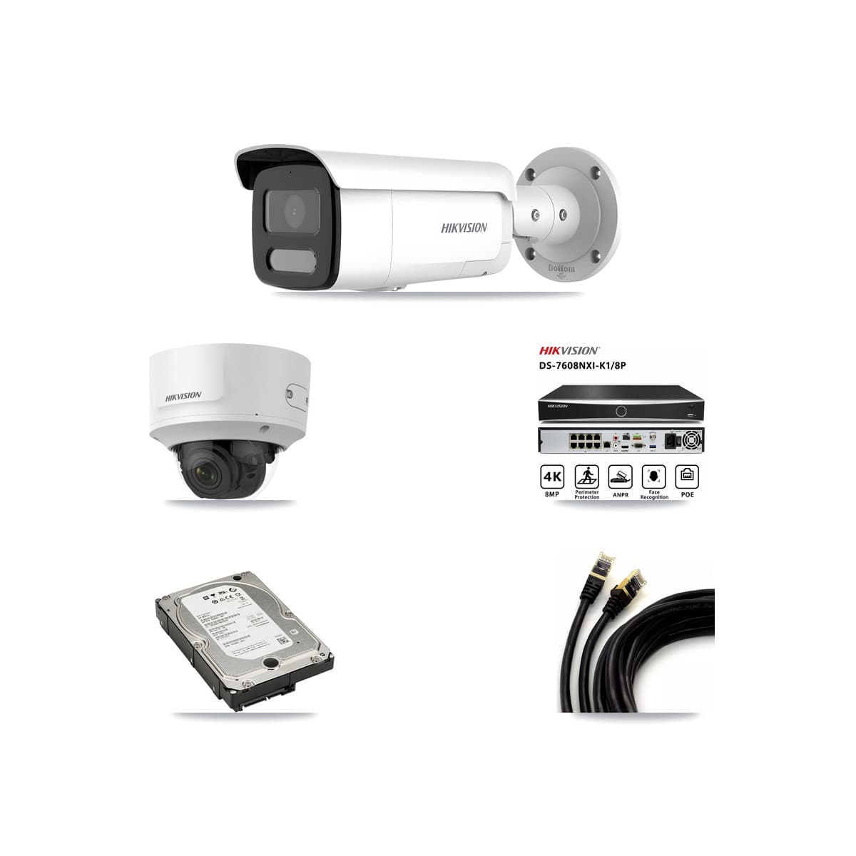 Hikvision 8-Channel 2MP – 4MP CCTV Kit — 1 2MP Dome + 3 4MP Bullet Cameras + 5TB Recording (DS-7608NXI Recorder)