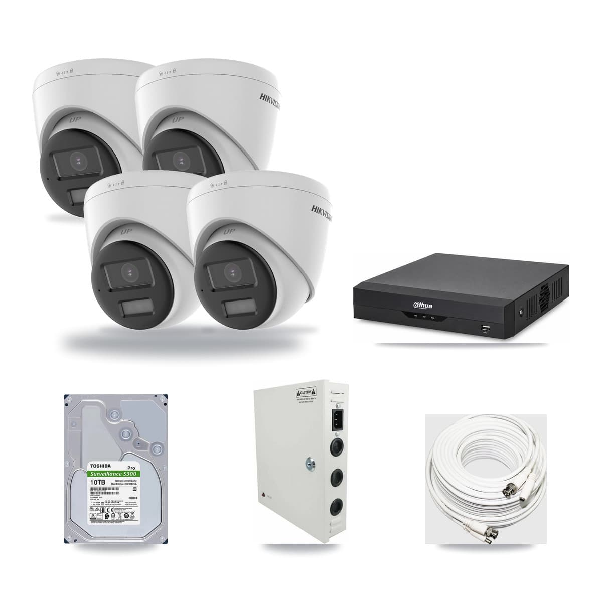 Hikvision & Dahua 4-Channel 4K CCTV Kit — 4 DS-2CE78U0T Turret Cameras + 10TB Recording - Image 1
