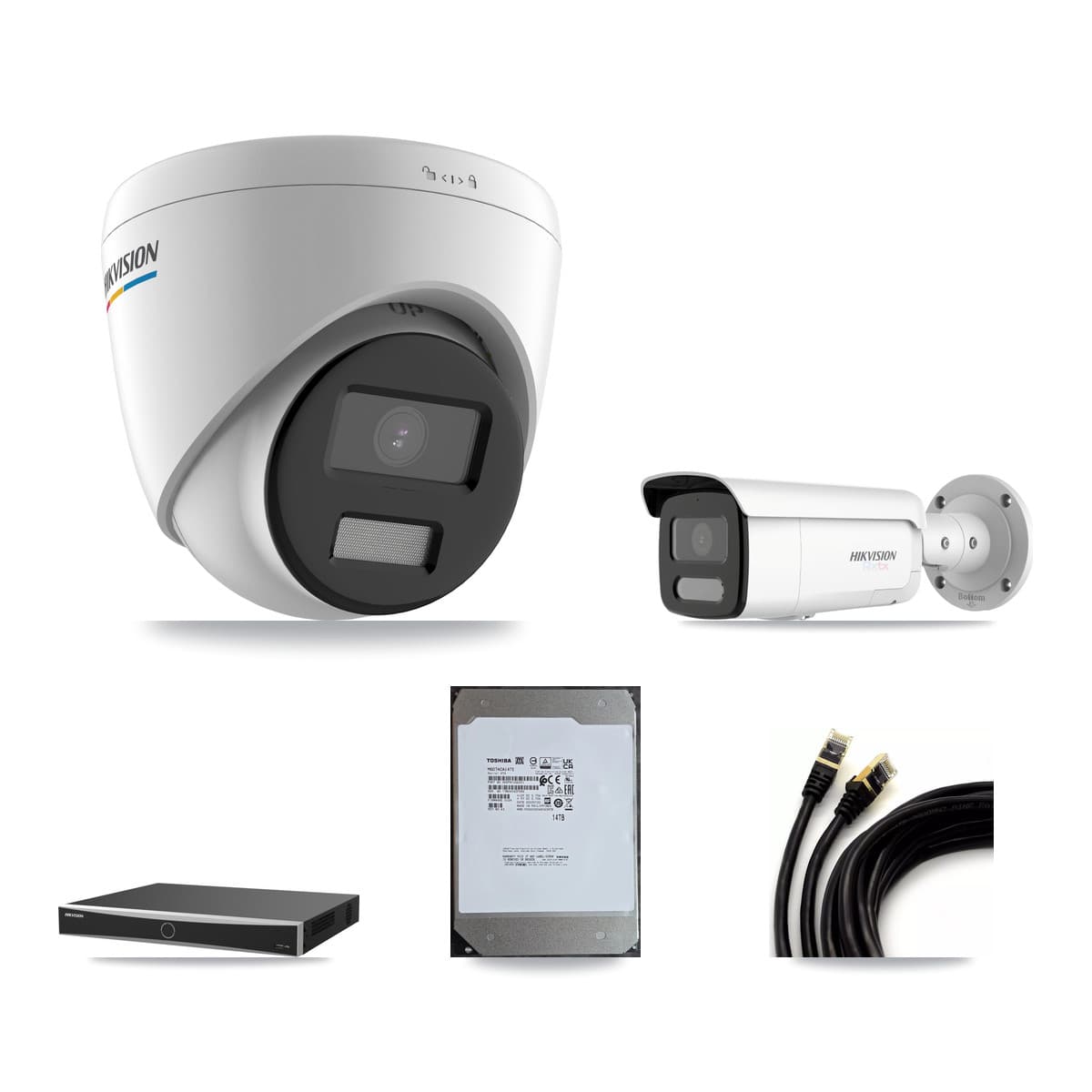 Hikvision 16-Channel 2MP – 4K CCTV Kit — 7 2MP Turret + 3 White 4K Bullet Cameras + 14TB Recording (DS-7616NXI Recorder)