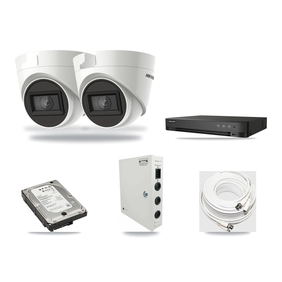 Hikvision 4-Channel 4K CCTV Kit — 2 DS-2CE78U1T Turret Cameras + 5TB Recording (DS-7204HUHI Recorder) - Image 1