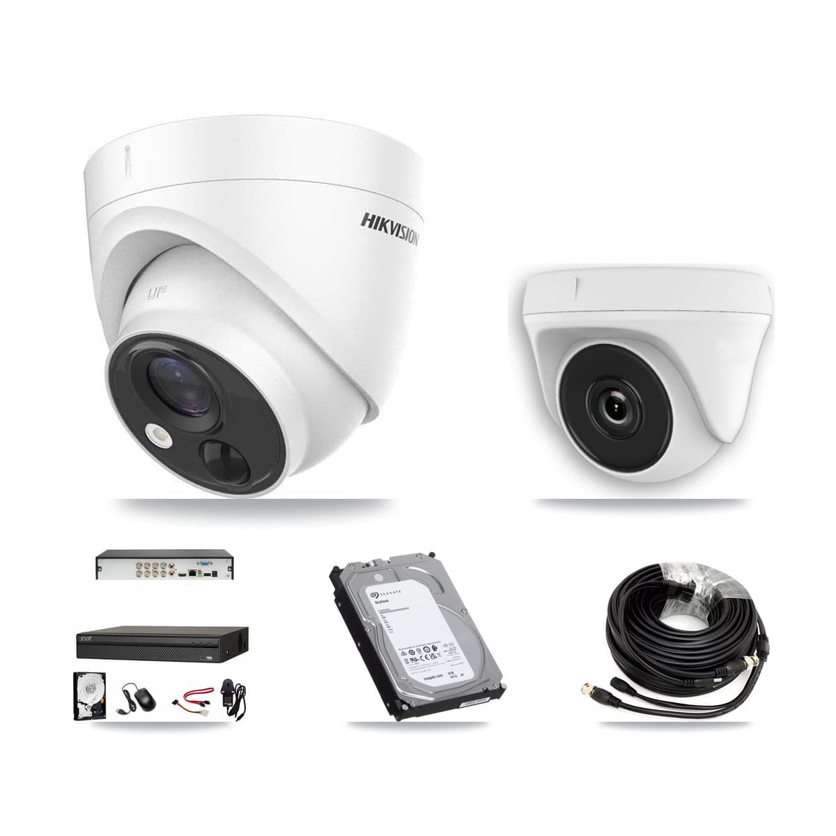 Hikvision & Dahua 8-Channel 2MP – 5MP CCTV Kit — 3 DS-2CE71H0T 5MP Turret + 1 White HDT-2MP-N20W 2MP Dome Cameras + 6TB Recording - Image 1