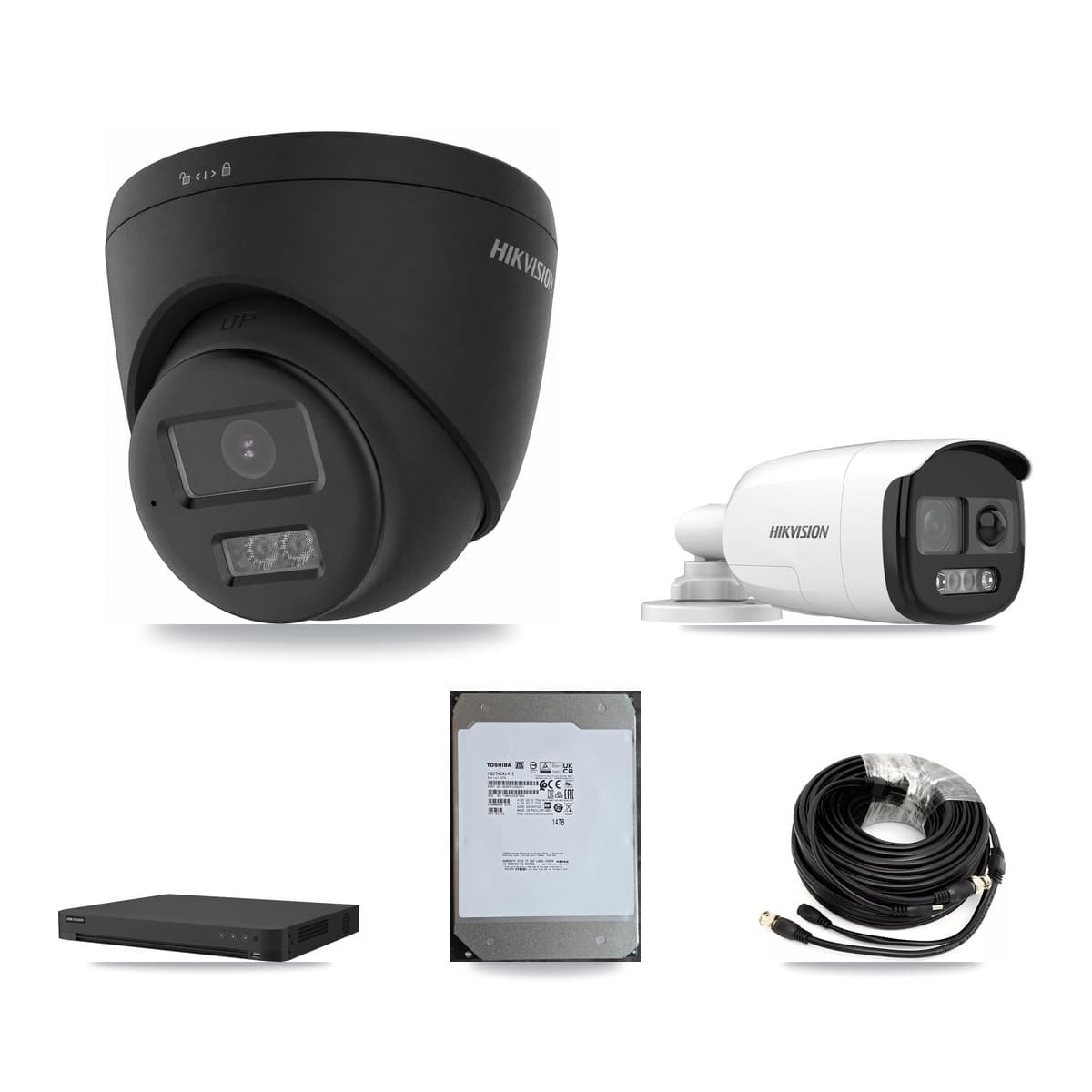 Hikvision 16-Channel 5MP – 4K CCTV Kit — 2 5MP Bullet + 5 Black 4K Turret Cameras + 14TB Recording