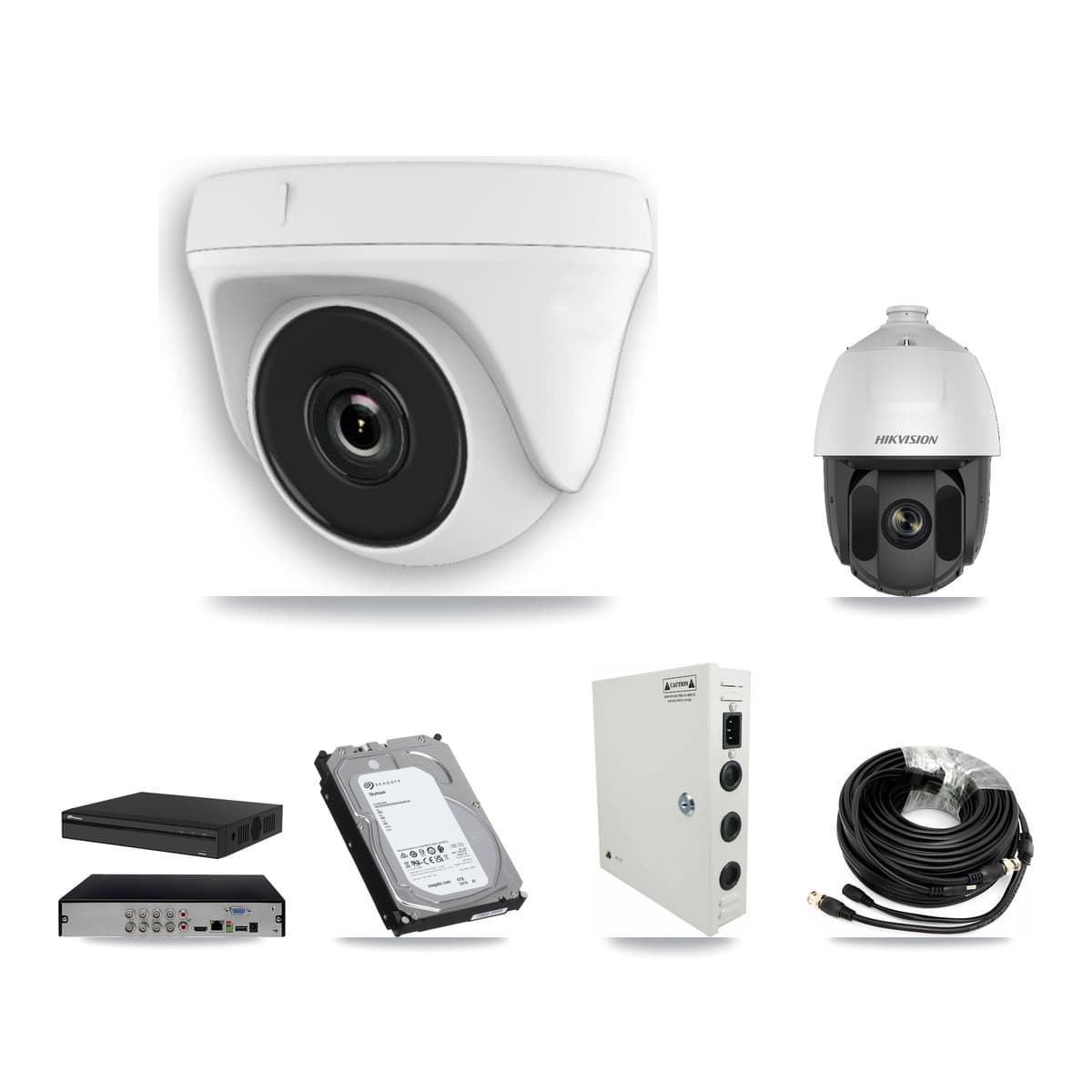 Hikvision & Prolux 8-Channel 2MP CCTV Kit — 1 PTZ + 7 White Dome Cameras + 6TB Recording (PXD-5108HS Recorder)