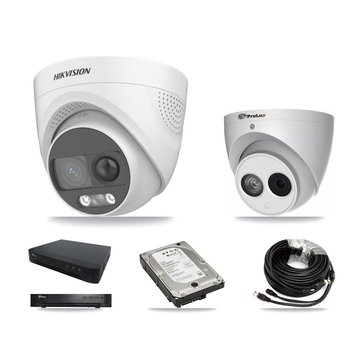 Hikvision & Prolux 16-Channel 4MP – 5MP CCTV Kit — 3 DS-2CE72KF3T 5MP + 1 PXC-612C4W-A 4MP Turret Cameras + 5TB Recording (PXD-8216 Recorder)