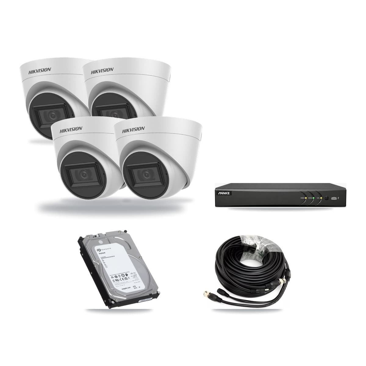 Hikvision & ANNKE 4-Channel 5MP CCTV Kit — 4 White Turret Cameras + 6TB Recording - Image 1