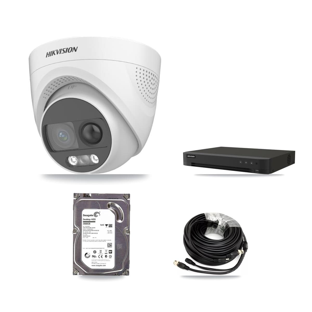 Hikvision 8-Channel 5MP CCTV Kit — 4 DS-2CE72KF3T-PIRXO Turret Cameras + 2TB Recording (IDS-7208HUHI-M1/XT Recorder)