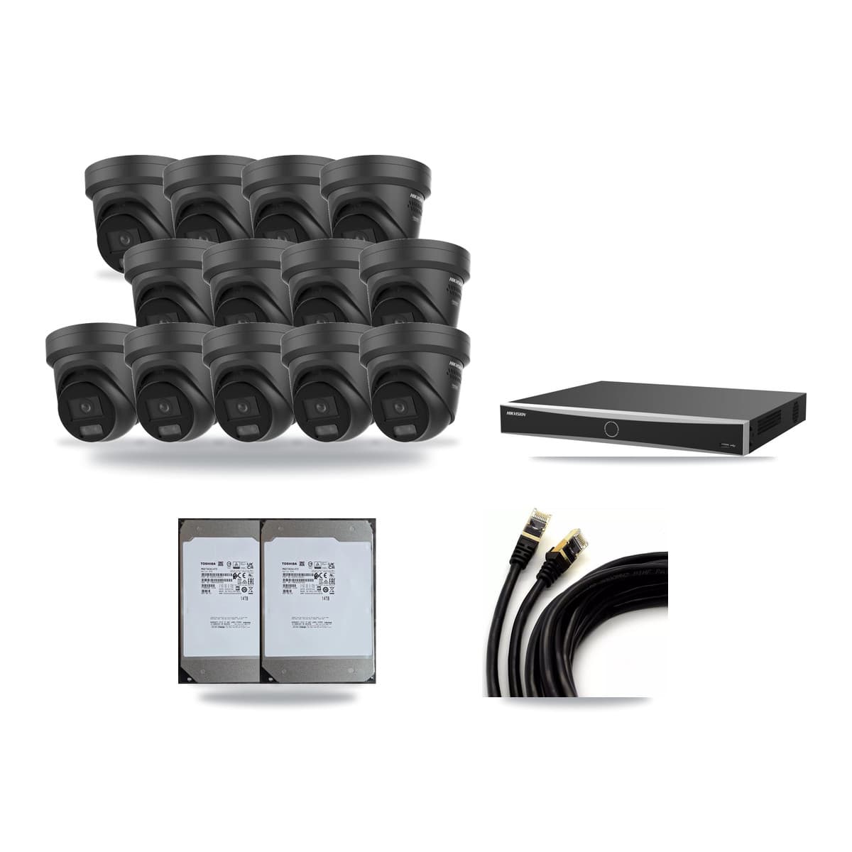 Hikvision 16-Channel 4K CCTV Kit — 13 Black Turret Cameras + 2× 14TB Recording - Image 1