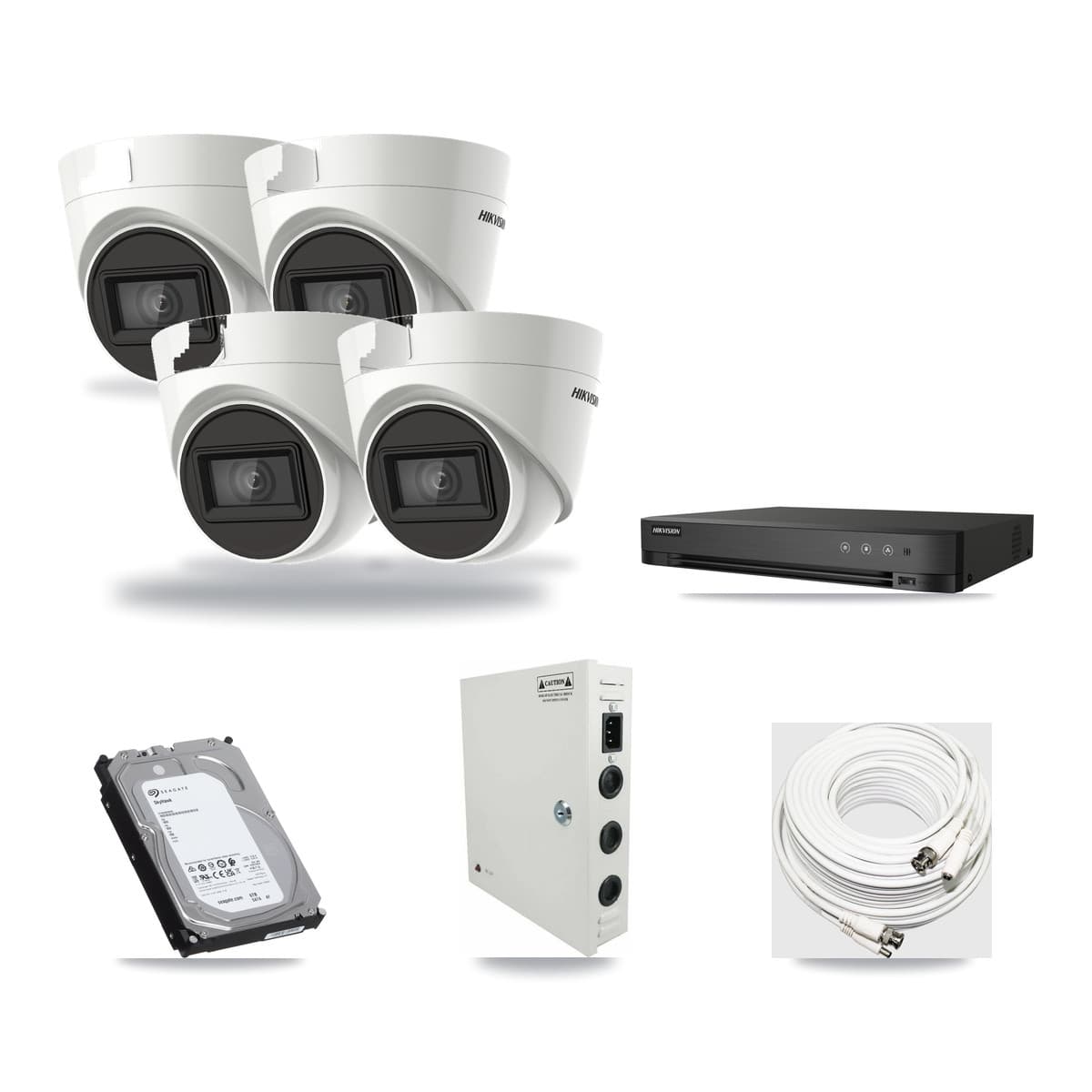Hikvision 4-Channel 4K CCTV Kit — 4 DS-2CE78U1T Turret Cameras + 6TB Recording (DS-7204HUHI Recorder) - Image 1