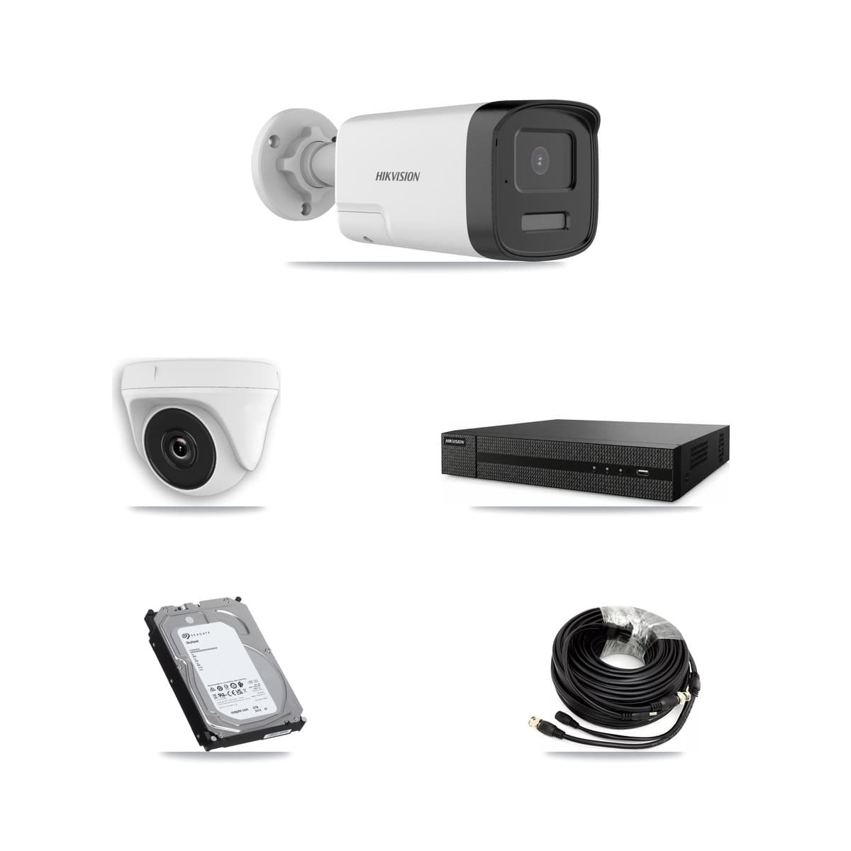 Hikvision 8-Channel 2MP – 5MP CCTV Kit — 4 DS-2CE17K0T 5MP Bullet + 4 White HDT-2MP-N20W 2MP Dome Cameras + 6TB Recording (DVR-8CH Recorder)
