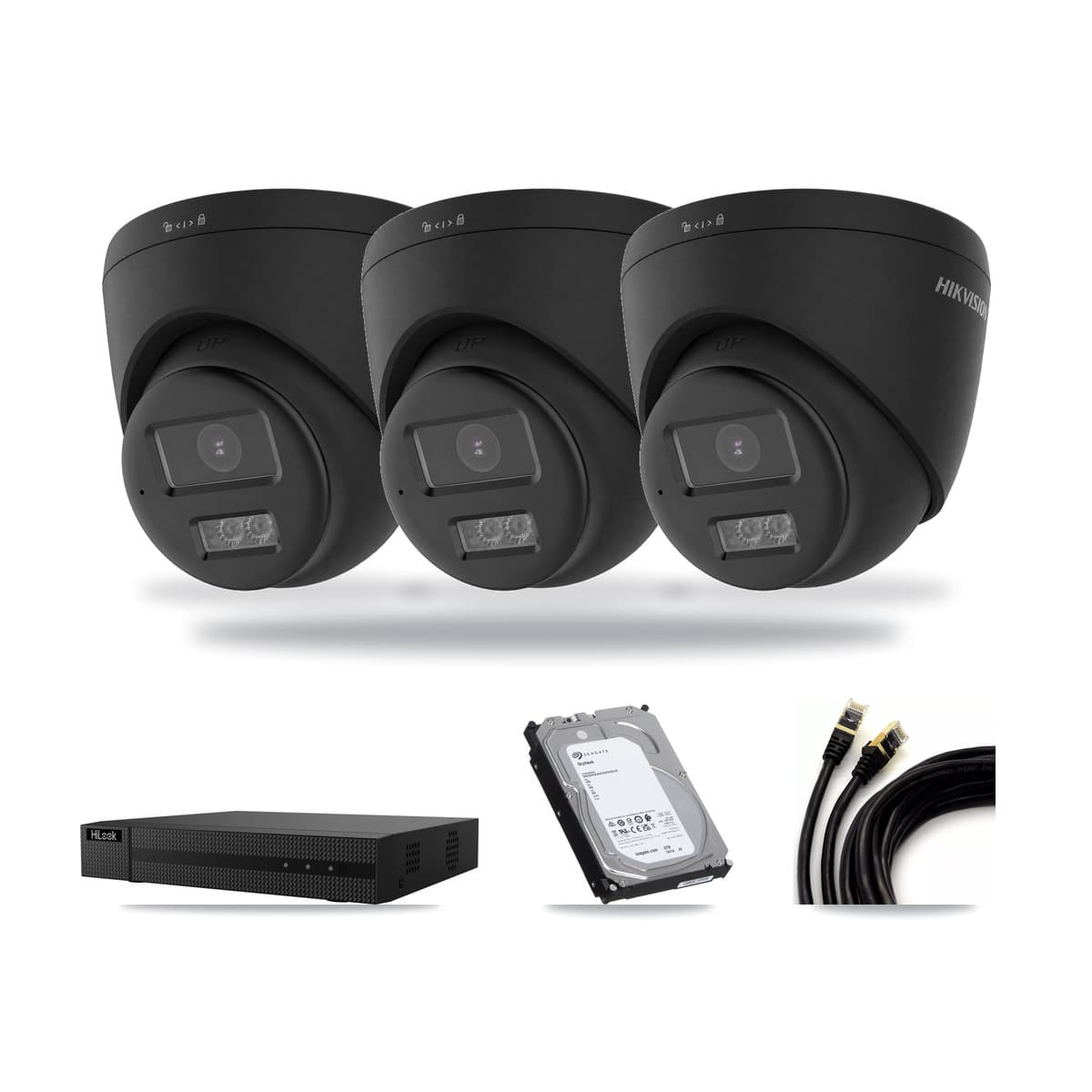 HiLook 8-Channel 4K CCTV Kit — 3 Black Turret Cameras + 6TB Recording - Image 1