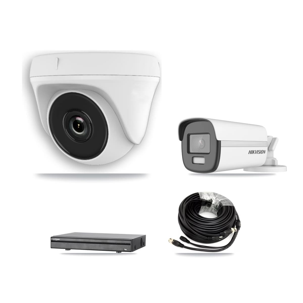 Hikvision & Dahua 8-Channel 2MP – 4K CCTV Kit — 1 4K Bullet + 7 White 2MP Dome Cameras + 8TB Recording (DH-XVR5108H Recorder)