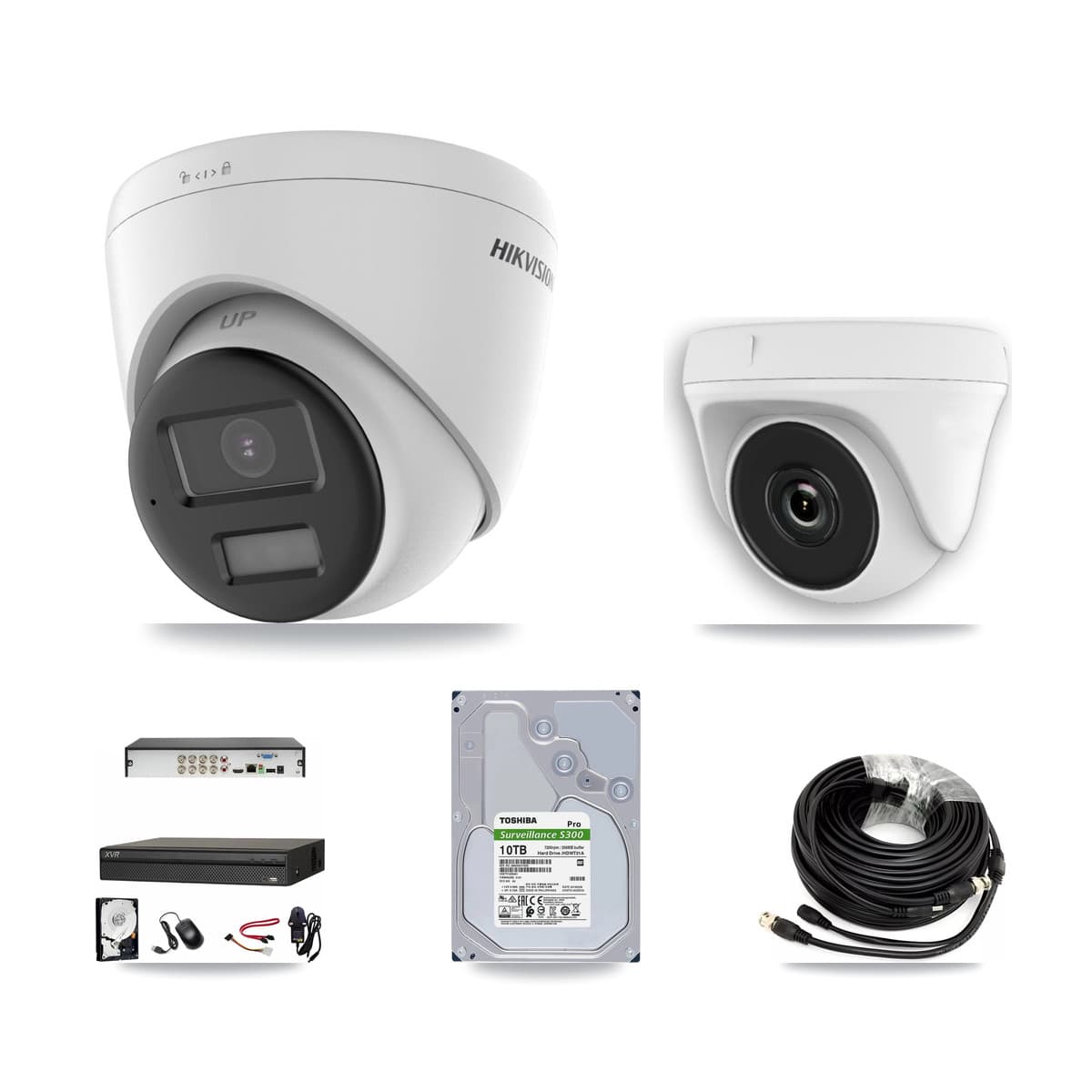 Hikvision & Dahua 8-Channel 2MP – 4K CCTV Kit — 3 4K Turret + 3 White 2MP Dome Cameras + 10TB Recording (XVR-3108AD Recorder)