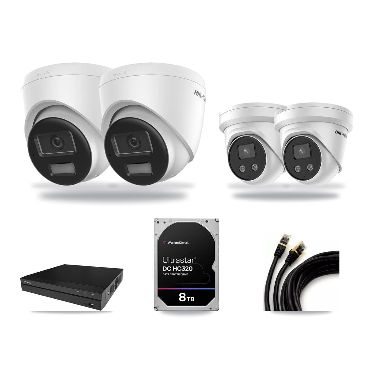Hikvision & Prolux 8-Channel 5MP – 4K CCTV Kit — 2 DS-2CD1383G2-LIUF/SL 4K + 2 DS-2CD3356G2-ISU 5MP Turret Cameras + 8TB Recording (PXN-2108HS-8P-4K Recorder) - Image 1