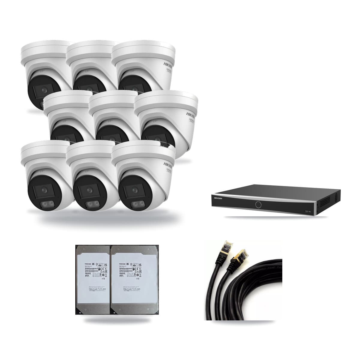 Hikvision 16-Channel 4K CCTV Kit — 9 DS-2CD2387G3 Turret Cameras + 2× 14TB Recording - Image 1
