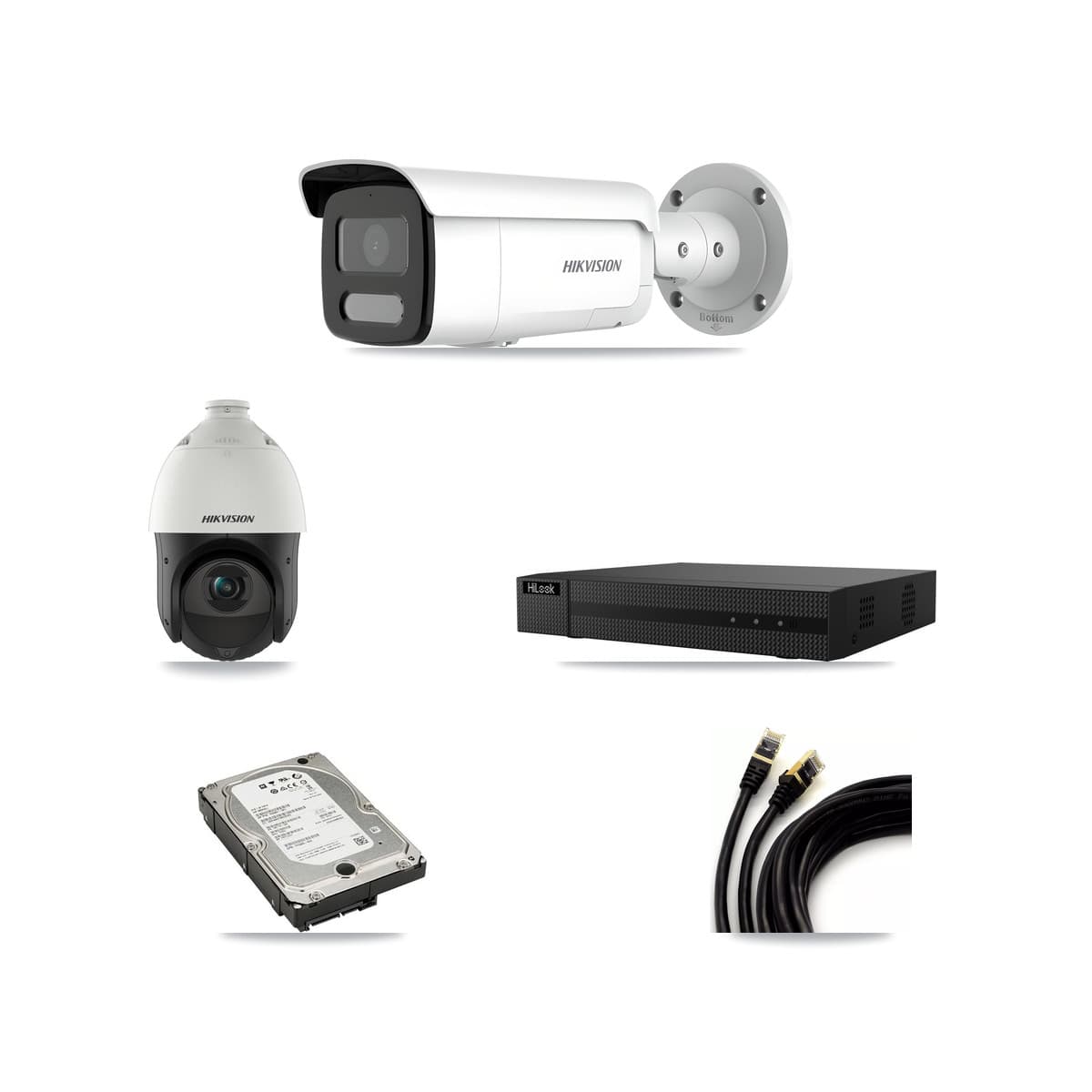 Hikvision & HiLook 8-Channel 4MP CCTV Kit — 3 Bullet + 1 PTZ Cameras + 5TB Recording (NVR-108MH-D Recorder)
