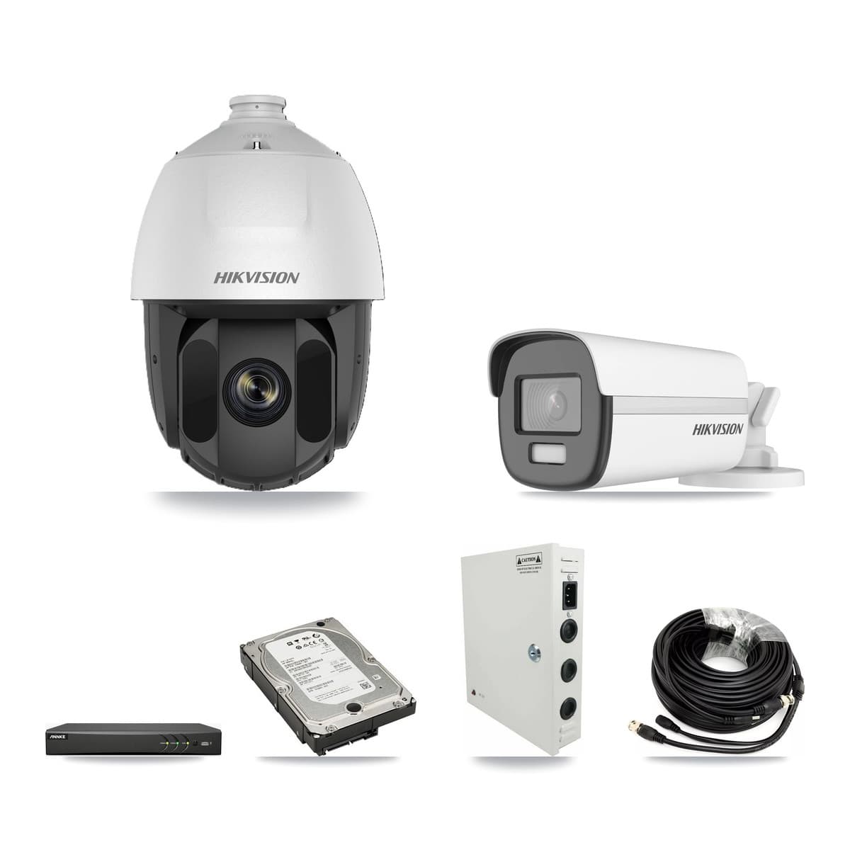 Hikvision & ANNKE 4-Channel 2MP – 4K CCTV Kit — 3 DS-2AE5225TI 2MP PTZ + 1 DS-2CE12UF3T 4K Bullet Cameras + 5TB Recording - Image 1