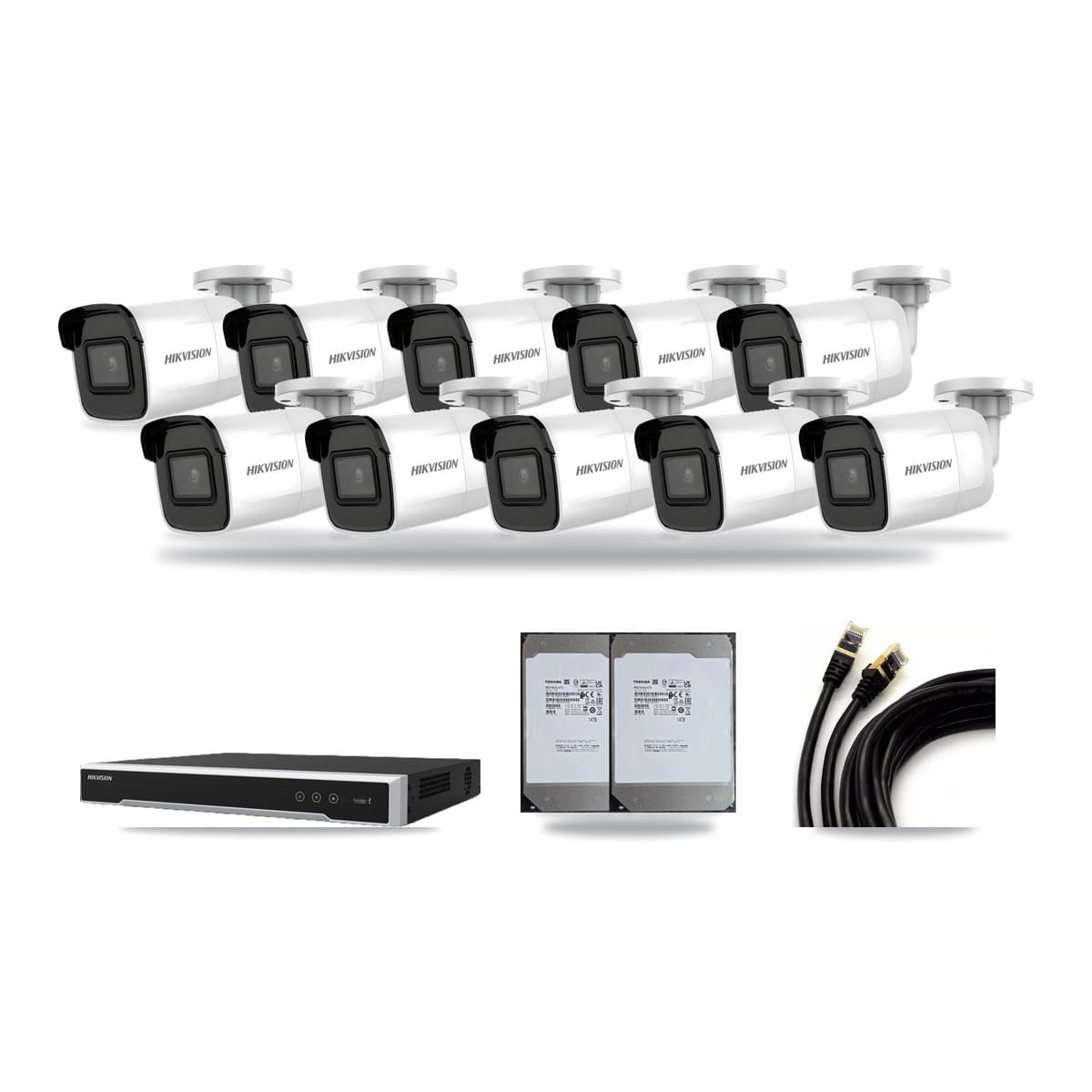 Hikvision 16-Channel 4K CCTV Kit — 10 Bullet Cameras + 2× 14TB Recording (DS-7616NI-M2 Recorder) - Image 1