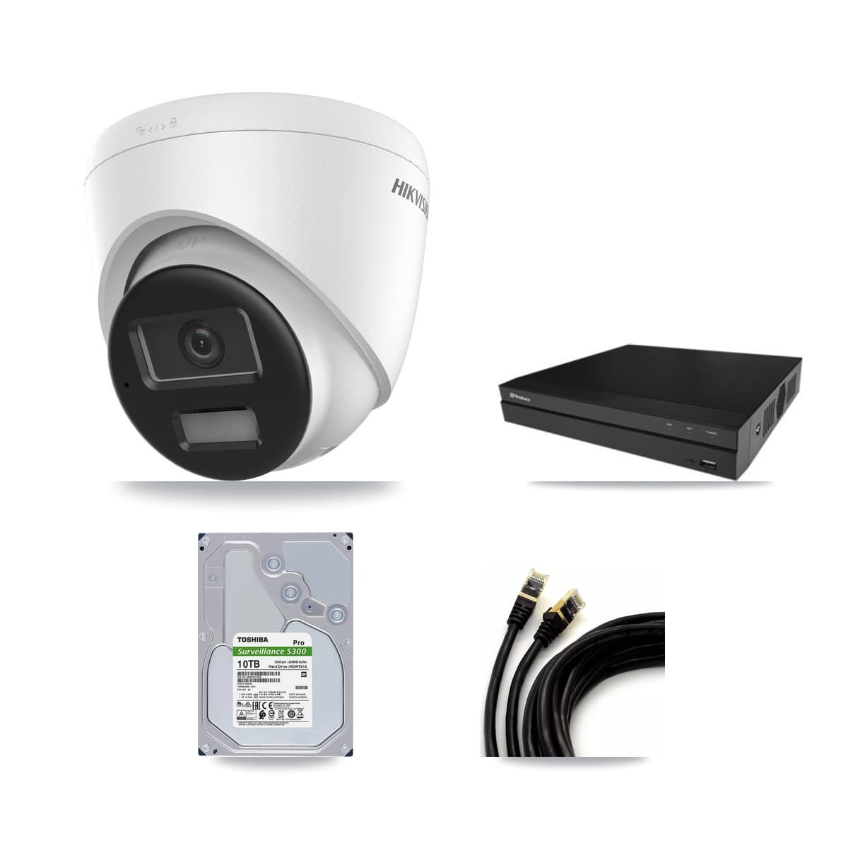 Hikvision & Prolux 16-Channel 4K CCTV Kit — 8 DS-2CD1383G2-LIUF/SL Turret Cameras + 2× 10TB Recording (PXN-5216-16P-4KS2E Recorder)