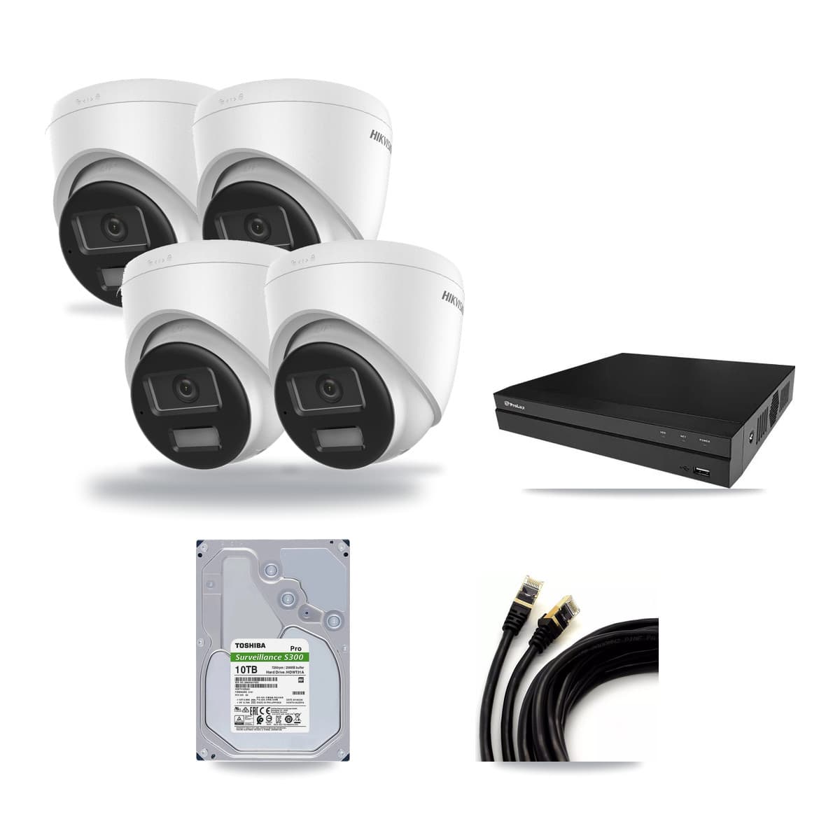 Hikvision & Prolux 8-Channel 4K CCTV Kit — 4 DS-2CD1383G2-LIUF/SL Turret Cameras + 10TB Recording (PXN-2108HS-8P-4K Recorder) - Image 1