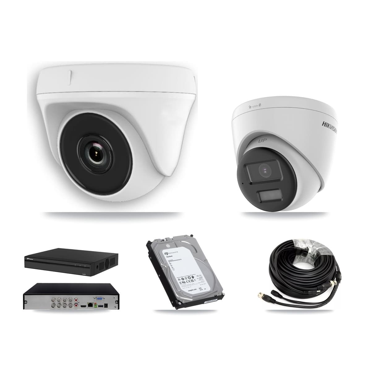Hikvision & Prolux 8-Channel 2MP – 4K CCTV Kit — 1 4K Turret + 4 White 2MP Dome Cameras + 6TB Recording (PXD-5108HS Recorder)