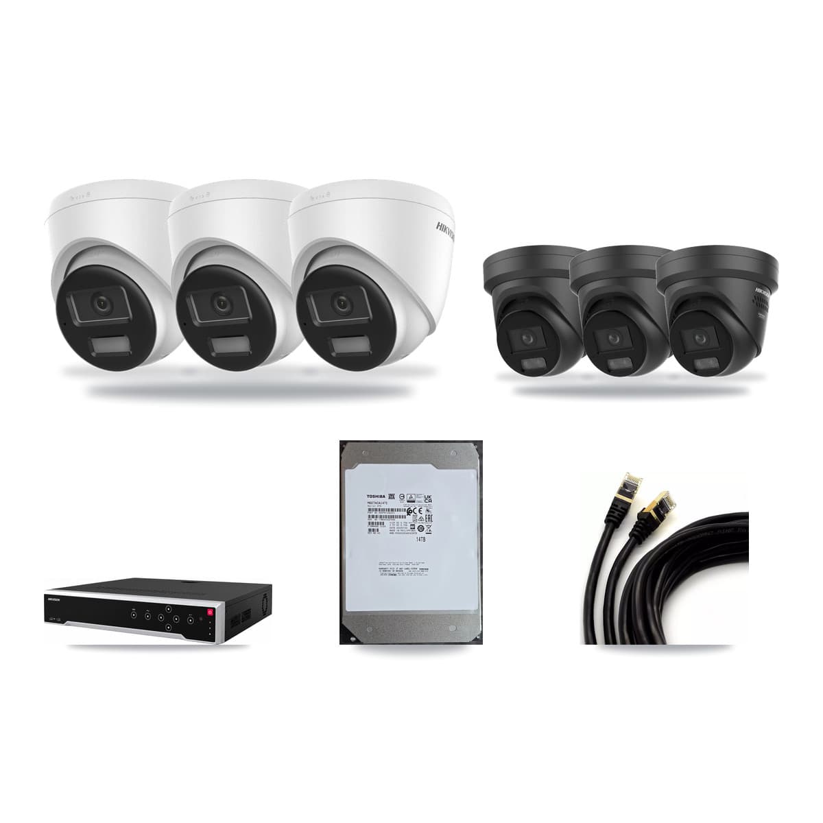 Hikvision 32-Channel 4K CCTV Kit — 3 DS-2CD1383G2 + 3 DS-2CD2387G3 Turret Cameras + 14TB Recording - Image 1