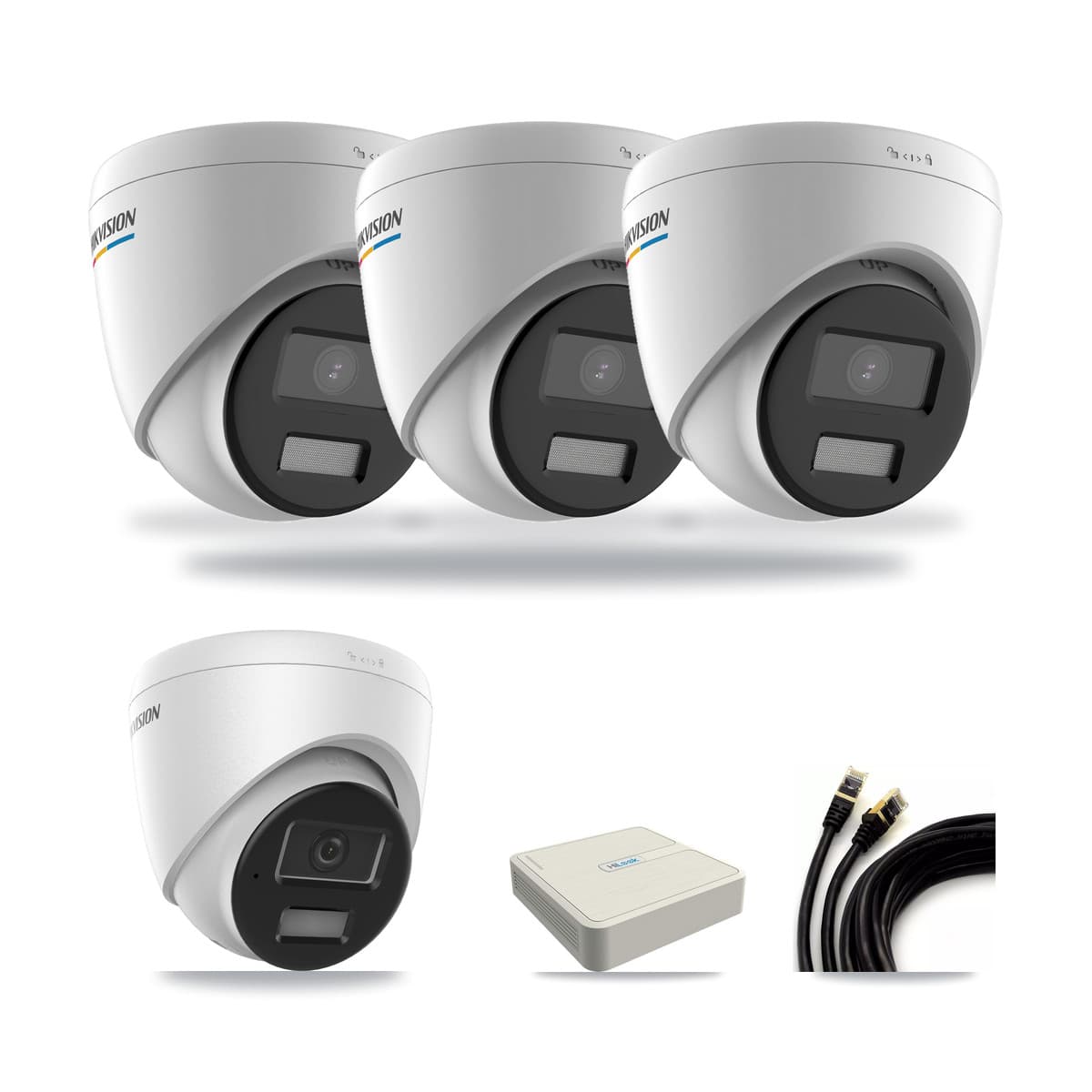 Hikvision & HiLook 8-Channel 2MP – 4MP CCTV Kit — 3 2MP + 1 4MP Turret Cameras + 3TB Recording (NVR-108H-D Recorder) - Image 1