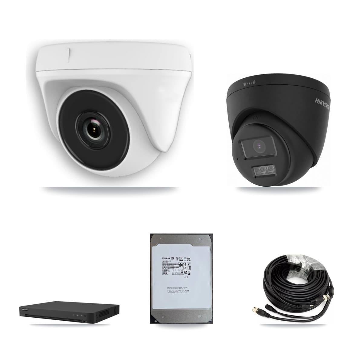 Hikvision 16-Channel 2MP – 4K CCTV Kit — 2 Black 4K Turret + 6 White 2MP Dome Cameras + 14TB Recording