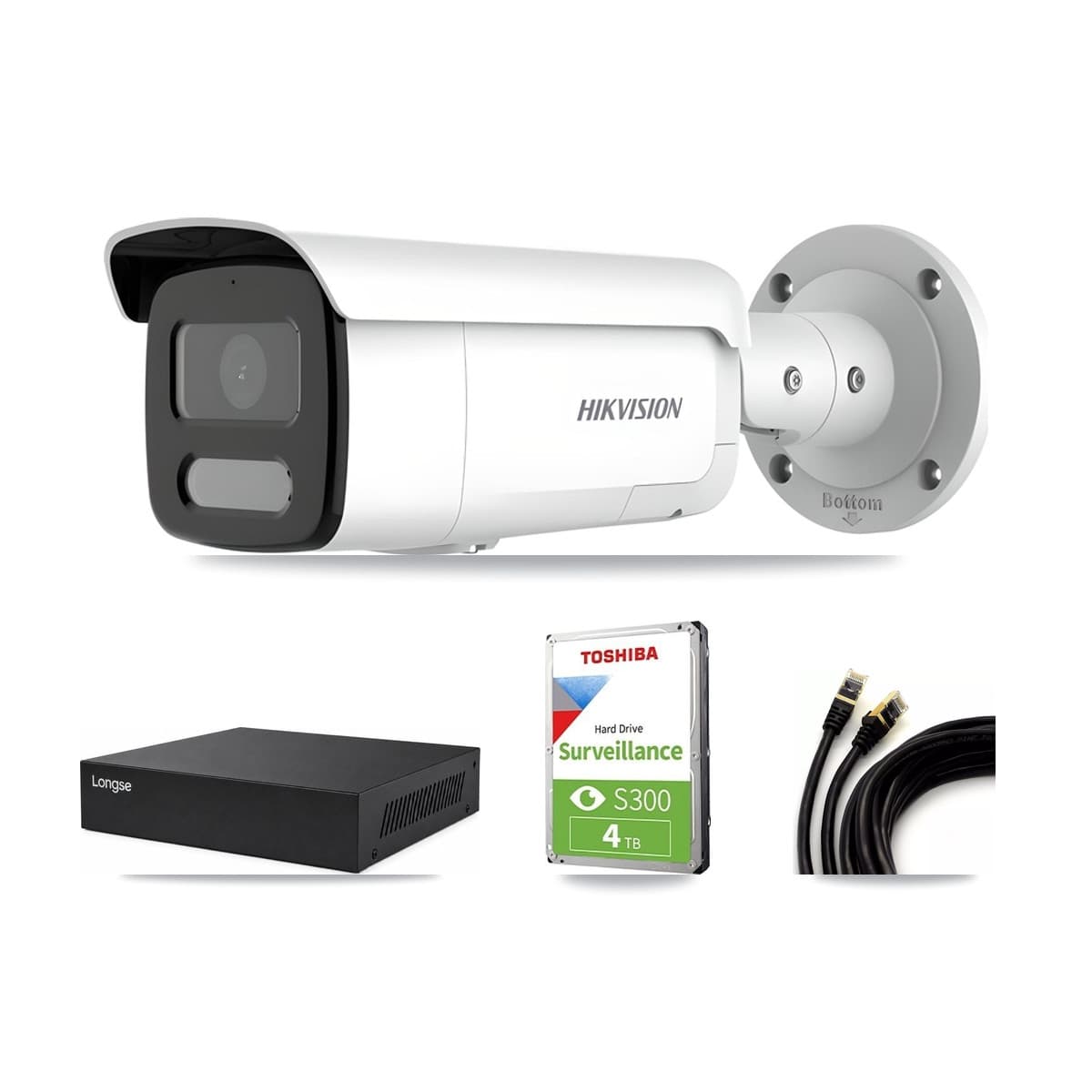 Hikvision & Longse 8-Channel 4MP CCTV Kit — 3 Bullet Cameras + 4TB Recording