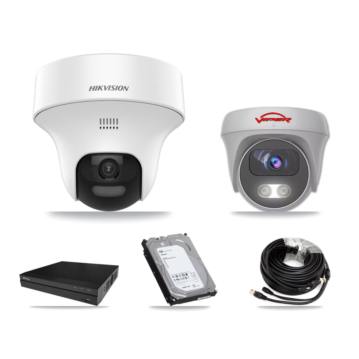 8-Channel 5MP CCTV Kit — 3 DS-2CE70K0T Turret + 1 White VIPER-5MP-3K Cameras + 6TB Recording (PXD-5208AN Recorder) - Image 1