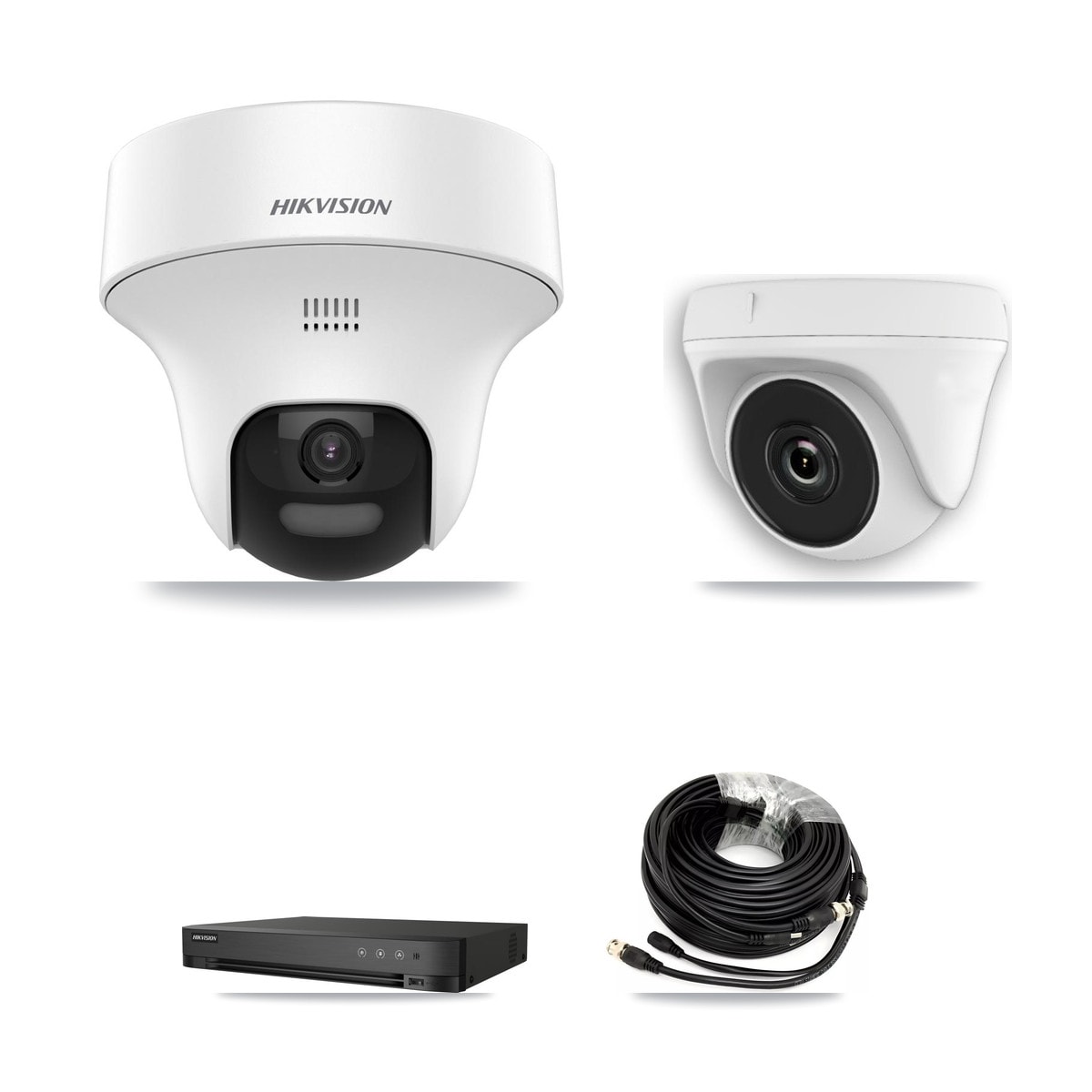 Hikvision 4-Channel 2MP – 5MP CCTV Kit — 2 DS-2CE70K0T 5MP Turret + 1 White HDT-2MP-N20W 2MP Dome Cameras + 3TB Recording (IDS-7204HQHI Recorder)