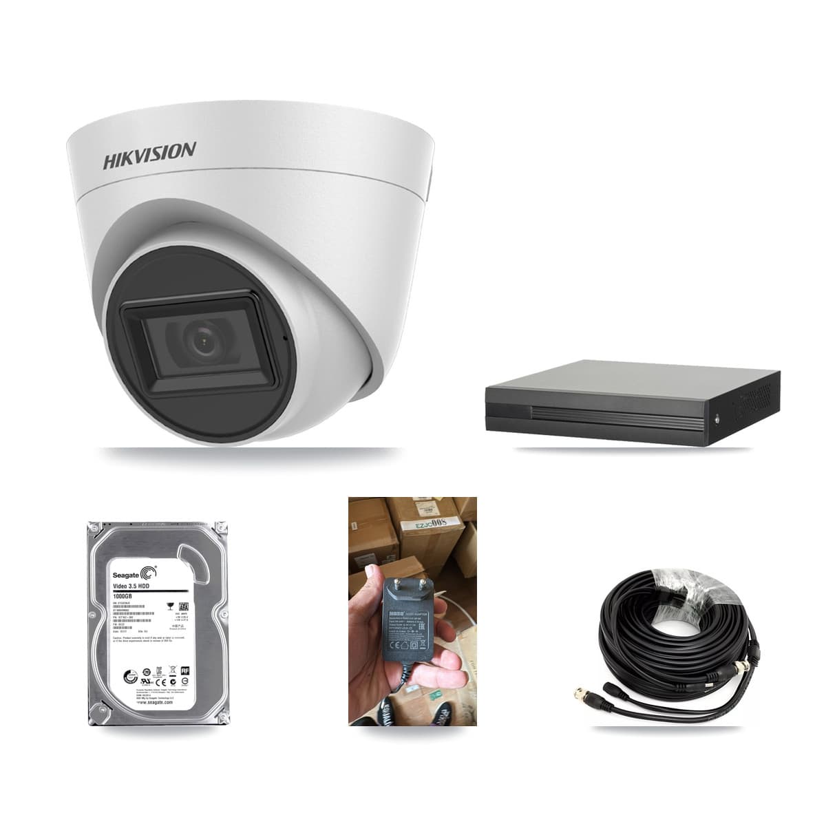 Hikvision 4-Channel 5MP CCTV Kit — 1 White Turret Camera + 1TB Recording (XVR-3104HS Recorder) - Image 1