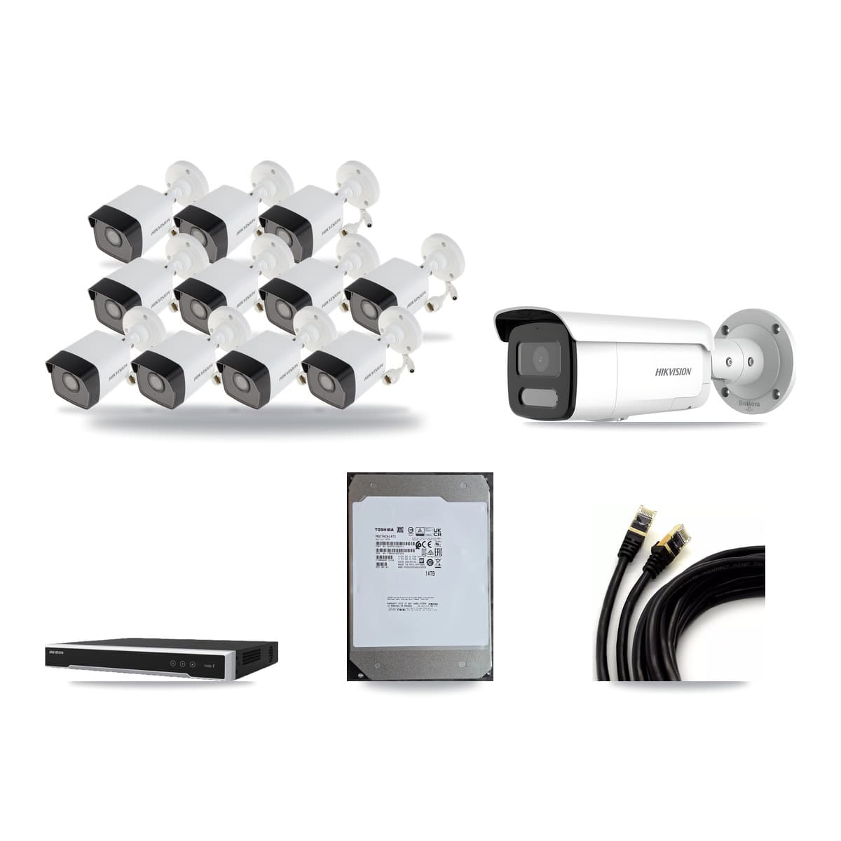 Hikvision 16-Channel 4MP – 5MP CCTV Kit — 11 5MP + 1 4MP Bullet Cameras + 14TB Recording (DS-7616NI-M2 Recorder) - Image 1