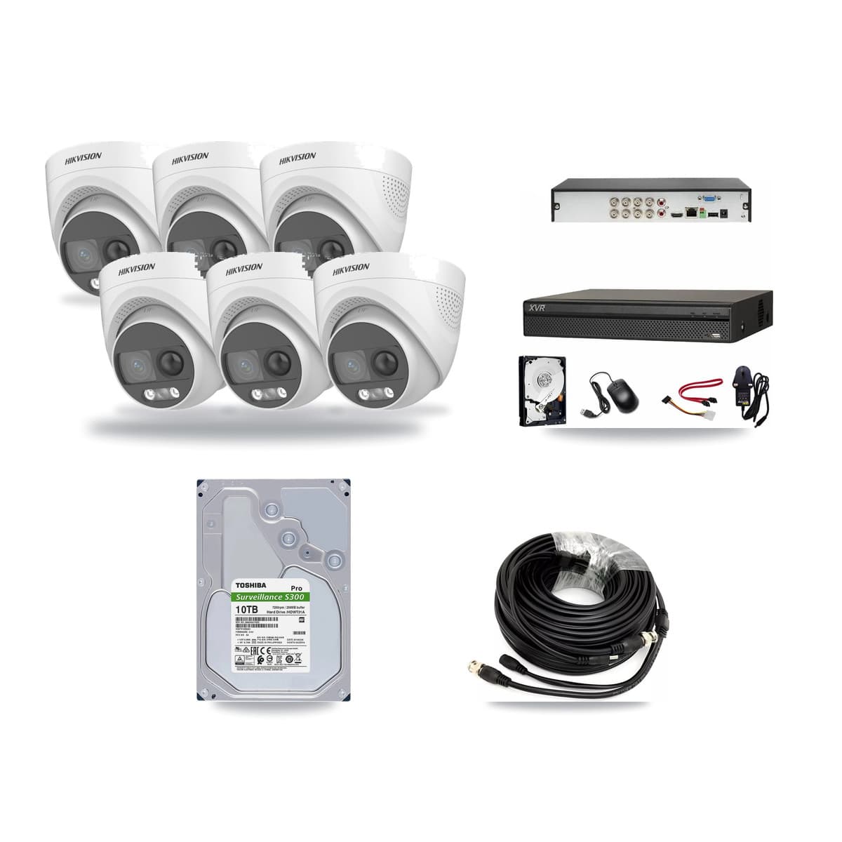 Hikvision & Dahua 8-Channel 5MP CCTV Kit — 6 DS-2CE72KF3T Turret Cameras + 10TB Recording - Image 1