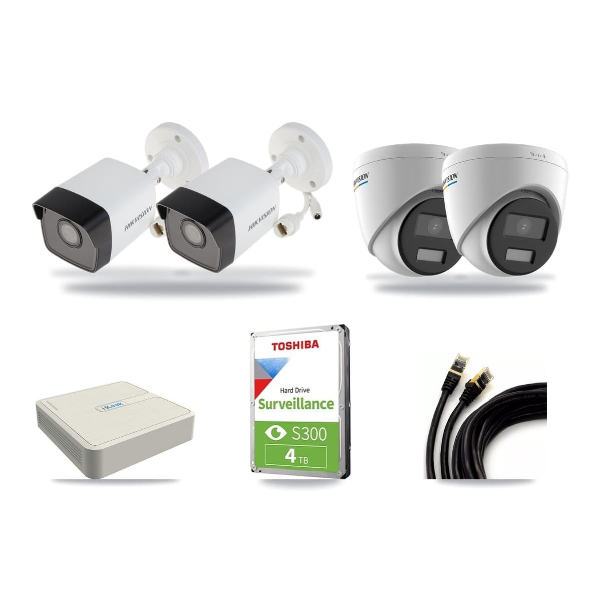 Hikvision & HiLook 8-Channel 2MP – 5MP CCTV Kit — 2 5MP Bullet + 2 2MP Turret Cameras + 4TB Recording (NVR-108H-D Recorder) - Image 1